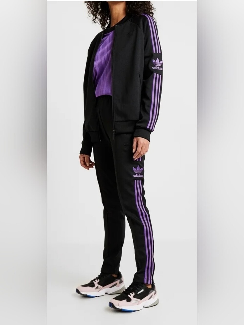 ISO Adidas Originals 2pc Set (Jacket+Pants) Black Purple Md/Lg DV0132 DV0131